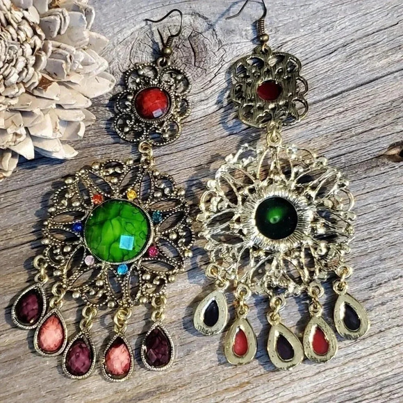 Vintage Neo Victorian Glam Long Faux Stone Dangle Earrings - Picture 8 of 9